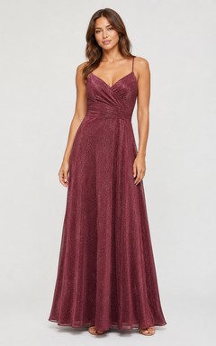 Burgundy Glitter Spaghetti Strap A-Line Formal Gown