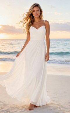 Simple Beach Spaghetti Strap Chiffon A-Line Wedding Dress