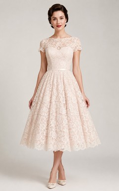 Blush Lace Cap Sleeve A-Line Tea Dress