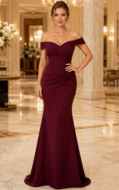 Elegant Off Shoulder Mermaid Ruching Floor Length Formal Evening Gown