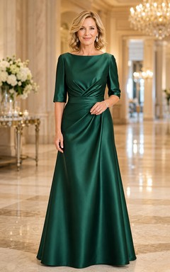 Emerald bateau neck satin A line mother formal gown