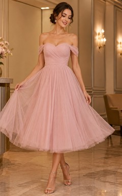 Blush Strapless Sleeveless Tulle Ball Gown Midi Dress