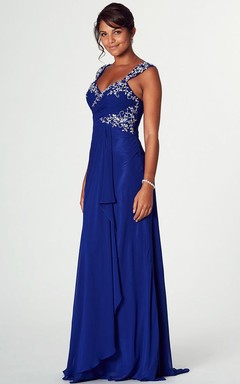 Draped Sleeveless Strapped Chiffon Prom Dress