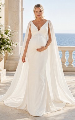 Vestido de novia de gasa estilo imperio, elegante y sin mangas con escote en V para embarazadas