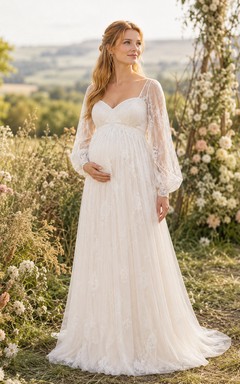 Robe de mariée de maternité bustier cœur manches longues en dentelle robe de mariée champêtre