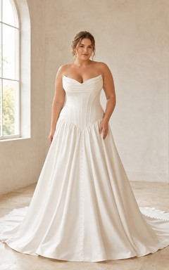 Vestido de novia sencillo y formal de talla grande con escote corazón, sin mangas y corte en A.
