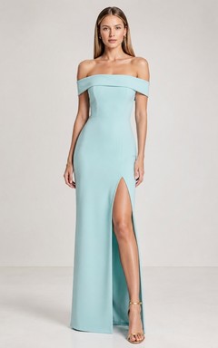 Modern Aqua Satin Mermaid Floor-Length Off-Shoulder Sleeveless Evening Dress