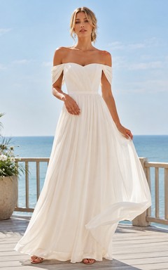 Off-the-shoulder Flutter Sleeve Chiffon A-Line Bridal Gown