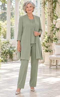 Simple Modest Sage Three-quarter Sleeve Long Jacket Mother Pantsuit