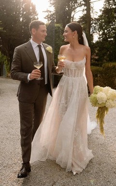 Modern Corset-Style A-Line Wedding Dress with Lace Overlay
