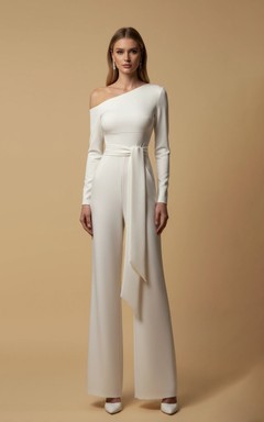 Combinaison de mariage asymétrique à manches longues et jambes larges