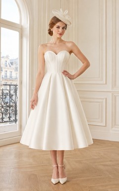 Vestido de novia de satén hasta la rodilla, corte en A, para ceremonia nupcial.