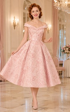 Zartrosa Taft-Kleid, schulterfrei, ärmellos, A-Linie, Teelänge, Vintage-Partykleid
