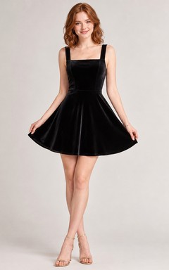 Black Velvet Square Neck Skater Homecoming Mini Dress