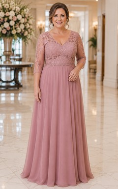Mutterkleid in Übergröße, altrosa, mit Spitzenoberteil und Chiffon