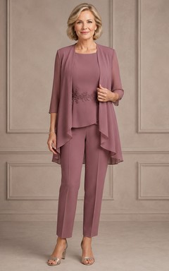 Vintage Mauve Formal Mother Pantsuit Vintage Mauve Scoop Jewel Jumpsuit Ankle-length