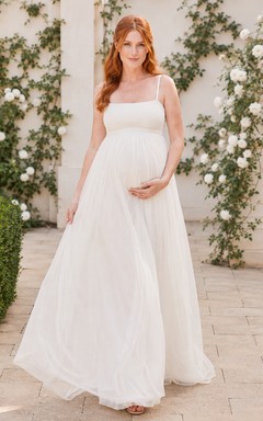 Maternity Wedding Dress Square Neck Spaghetti Strap Simple Garden Bridal Gown