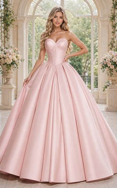 Blush Structured Strapless Sweetheart Pleated Mikado Satin Quinceanera Princess Ball Gown