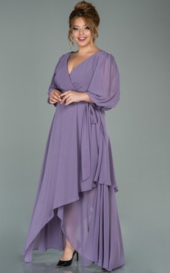 V-neck Half-sleeve Chiffon Empire Petal A-line Formal Plus Size Dress