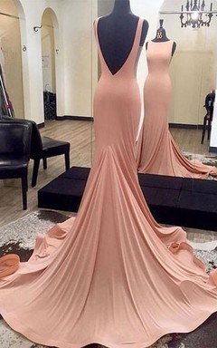 Mermaid Trumpet Jersey Spaghetti Sleeveless Deep-V Back Dress