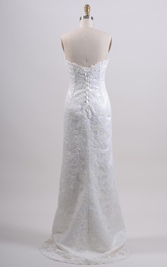 Strapless Column Long Lace Dress With Lace-Up Back