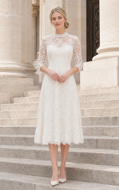 Midi Lace Short Sleeve Civil Ceremony Wedding Dress