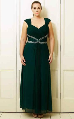 A-Line Knee-Length Sleeveless Beaded Queen-Anne Chiffon Plus Size Prom Dress With Ruching