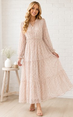 Vintage-Kleid mit langen Ärmeln, schlichtem, lässigem Spitzenrock und Stufenrock in Knöchellänge