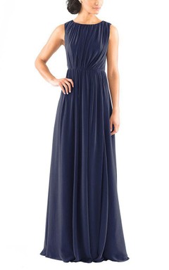 Sleeveless Long Chiffon Bridesmaid Dress with Ruching
