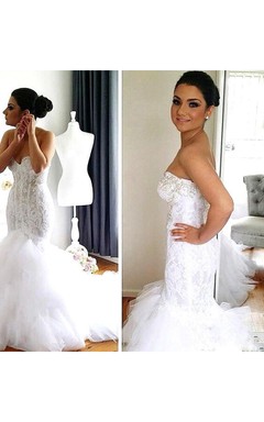 Pailletten, Kristalle, Schmuckkragen, abnehmbarer Bolero, Knopf, Meerjungfrauen-Hochzeitskleid aus Spitze