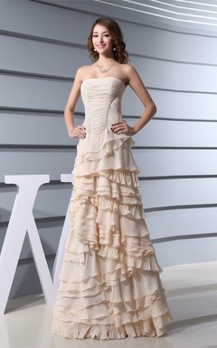 Sleeveless Chiffon A-Line Ruched Tiers and Gown With Peplum