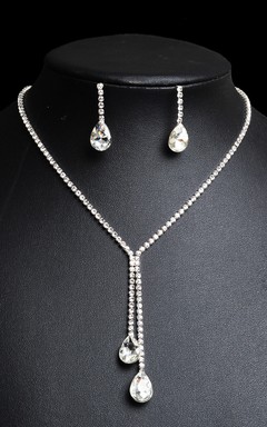 Simple Water Drop Rhinestone Necklace and Earrings Bridal Jewelry Set