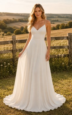 Vestido de novia sencillo de corte A con tirantes finos