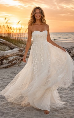 Strapless Lace Bodice Sunset Beach A Line Gown