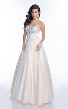 Tulle A-Line Sweetheart Prom Dress Featuring Lace-Up Back And Jeweled Bust