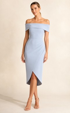 Sky Blue Off-the-shoulder Tulip Midi Dress