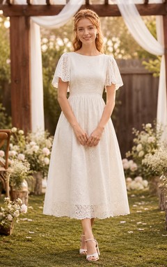 Vestido de novia modesto de manga corta con ojales y largo hasta la rodilla, estilo Backyard