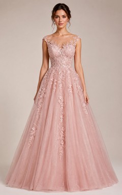 Illusion Lace Tulle Ball Gown