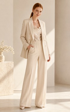 Minimalist Satin Wedding Jumpsuit V-Neck Long Sleeve Floor Length