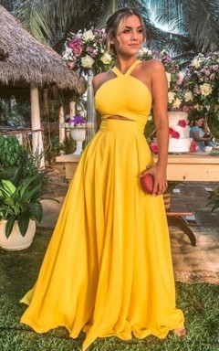 Robe de soirée décontractée en mousseline de soie, longue jusqu'au sol, coupe trapèze, sans manches et plissée