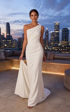 Robe de soirée moderne asymétrique en crêpe à une épaule, idéale pour une fugue amoureuse sur un toit-terrasse