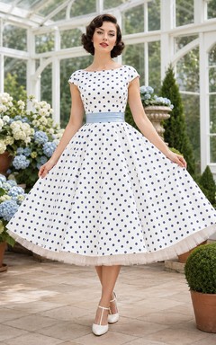 Cap Sleeve Polka Dot A Line Rockabilly Bridal Dress