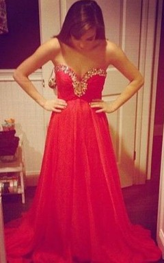 Sexy Red Sweetheart Prom Dress Chiffon Long A-line Evening Party Gowns