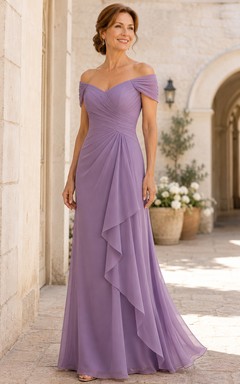 Lilac Off-the-Shoulder Chiffon A-Line Mother Dress
