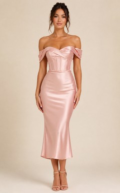 Blush Off-the-shoulder Mermaid Formal Evening Dress