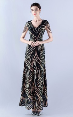 A-Line Big Swing Dress Skirt Encrypted Sequined Craft Beaded Evening Dress