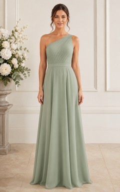 Sage One-Shoulder A-Line Chiffon Bridesmaid Dress