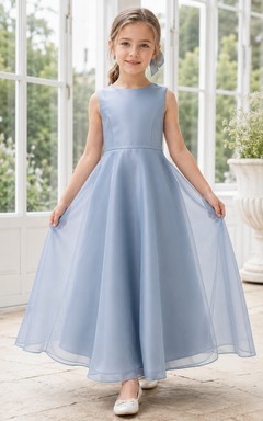 Blumenmädchenkleid, himmelblau, Chiffon, A-Linie, V-Ausschnitt, Teelänge, plissiert