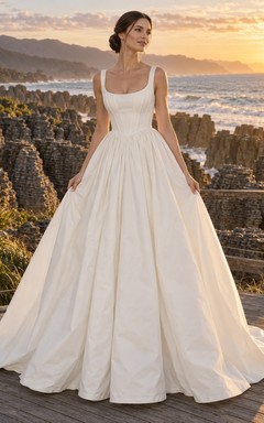 Einfaches Ballkleid mit Rundhalsausschnitt und breiten Trägern – Brautkleid