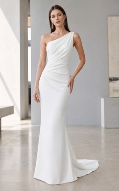 Robe de mariée sirène plissée en satin à une épaule, style court